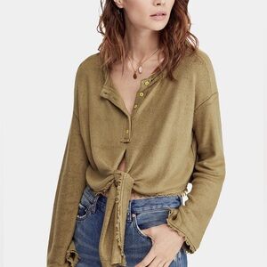 Free People Emma’s Tie Front Henley Top in Dirty Martini Size L
